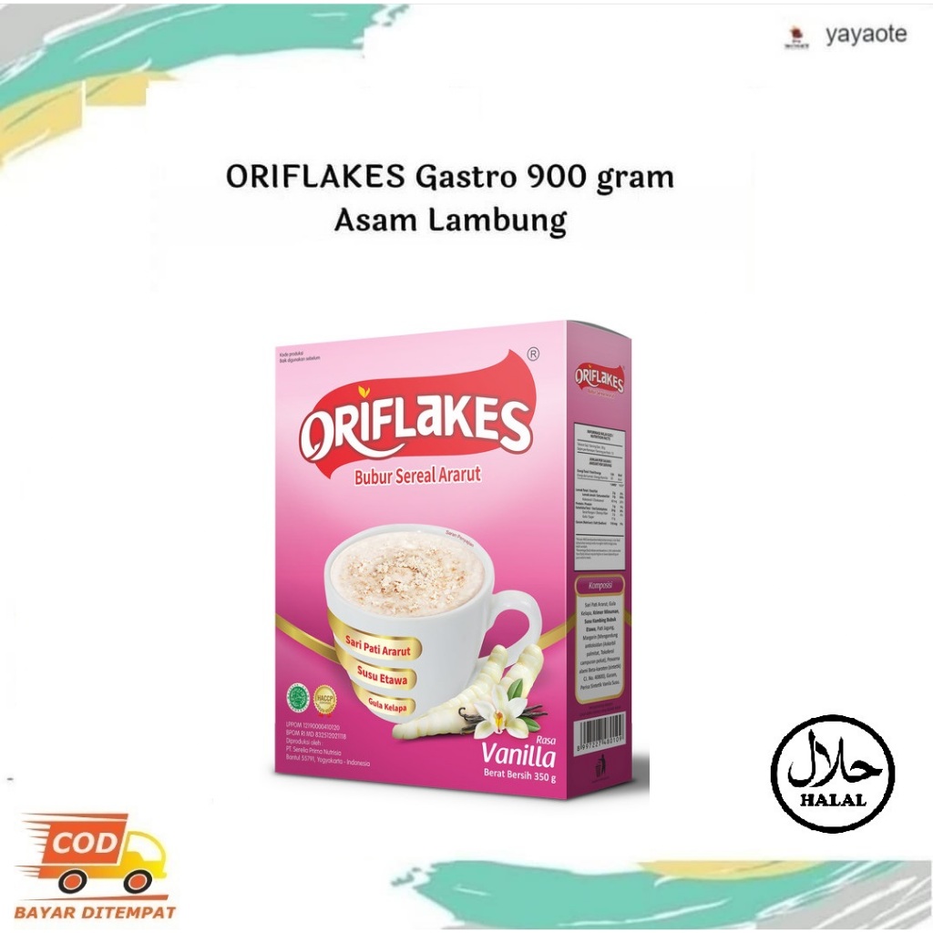 

ORIFLAKES Gastro 900gram Cereal Seral Umbi Garut Asam Lambung - VANILA