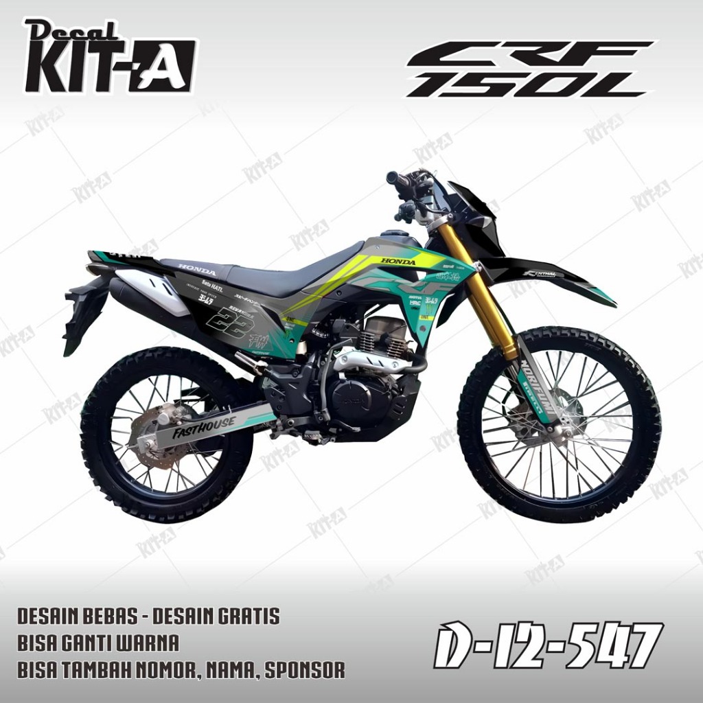 Stiker CRF 150L decal stiker motor CRF 150L MOTIF SUPERMOTO GRADASI HITAM ABU2 HIJAU D-I2-547