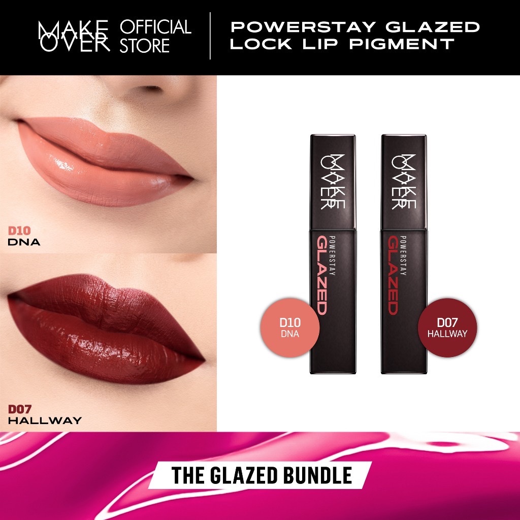 MAKE OVER Powerstay Glazed Lock Lip Pigment D10 DNA + D07 Hallway Ombre Package Indonesia / Paket Li