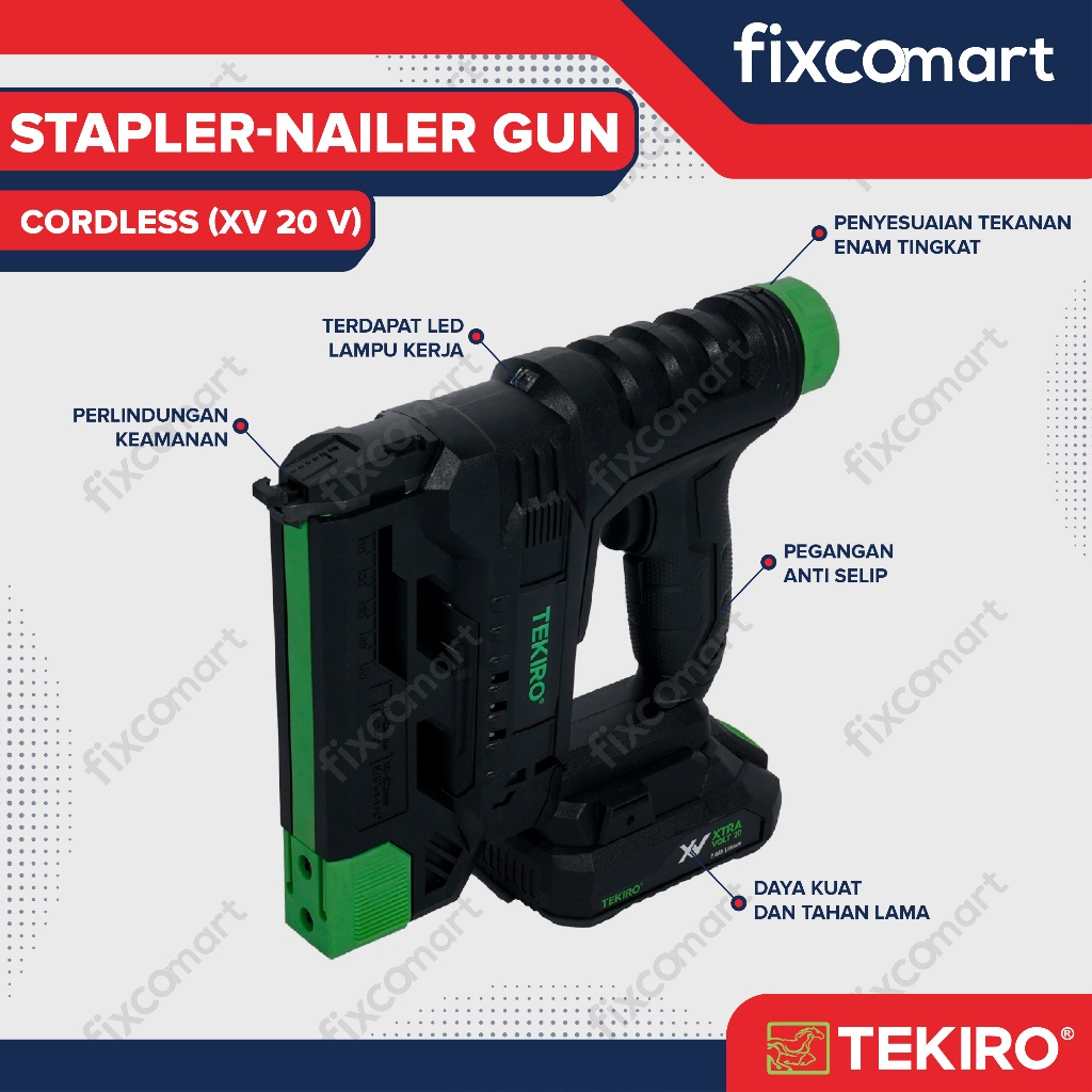 Tekiro Stapler Nailer Gun Cordless XV 20 V