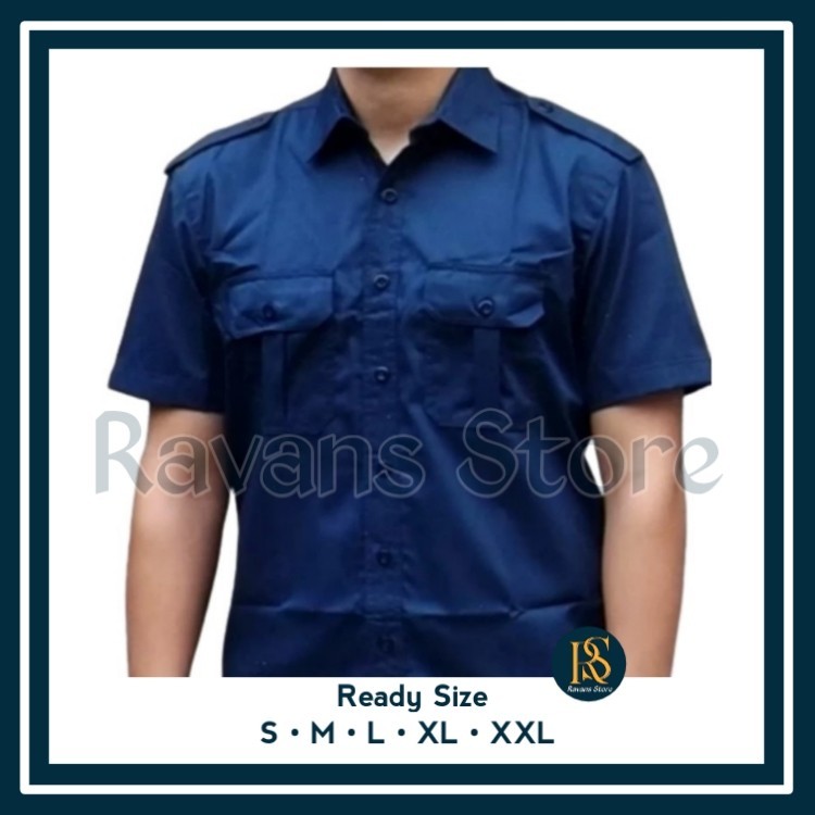 Kemeja Pria Seragam Kerja PDH PDL Lengan Pendek Bahan Katun Drill - Navy
