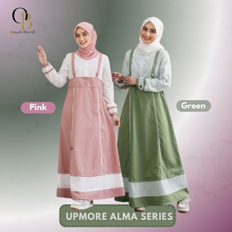 MUTIF UPMORE GAMIS TERBARU ALMA SERIES - PINK/GREEN | GAMIS ELEGAN SIMPLE PREMIUM REMAJA MUTIF ORIGI
