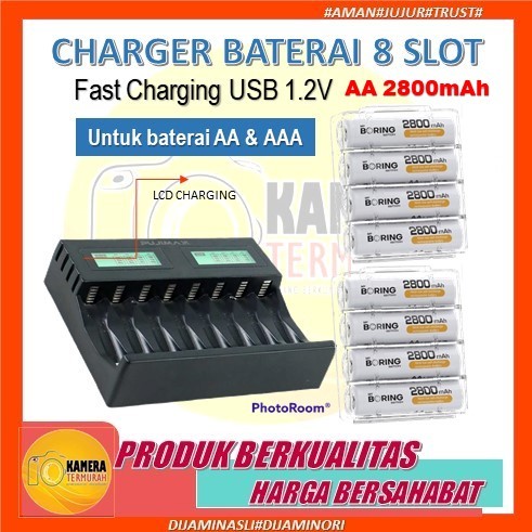 Paket Baterai Rechargeable MY BORING Battery AA 2800 mAh + Quick Charger 8 Slot