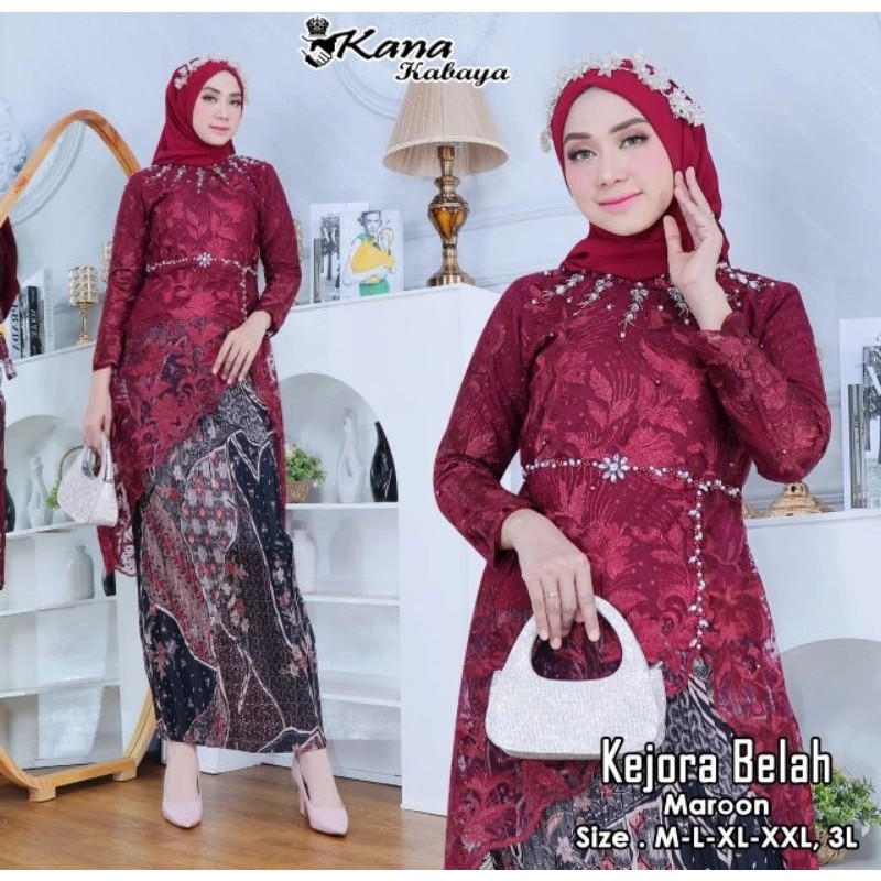 SETELAN KEBAYA PESTA TUNIK TILE BROKAT BORDIR KEJORA BELAH +ROK M-XXL - SET MARON