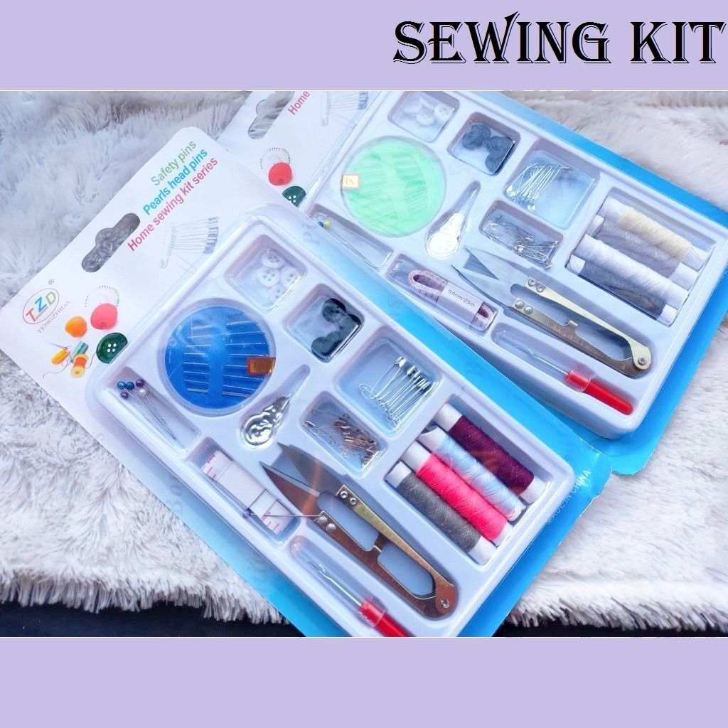 1 set alat jahit baju benang jarum pentul gunting kecil kancing / 1 set paket lengkap alat jahit