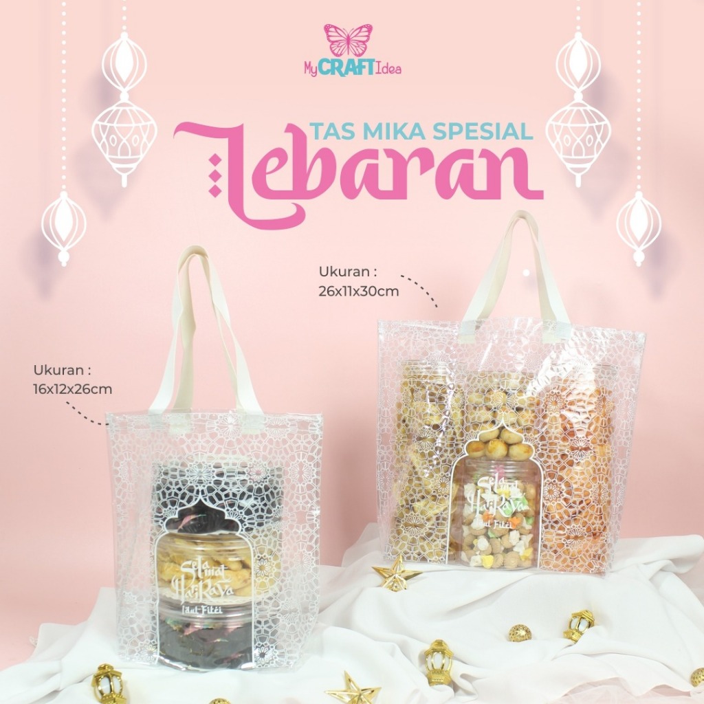 Tas Mika IDUL FITRI 26x11x30 cm | Goodie Bag Hampers | Tas Mika Transparan PVC Sablon Idul Fitri Leb