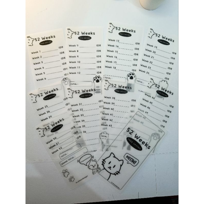 

Saving Challenge / Tracker Matte BnW cat 52 weeks free saving (free spidol)