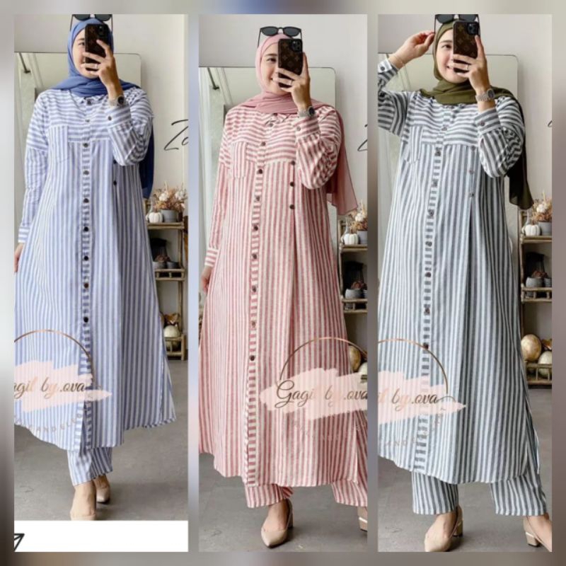 One Set Stelan Celana Wanita / Zahrana Stelan Tunik Kain Premium Gagil Ninos