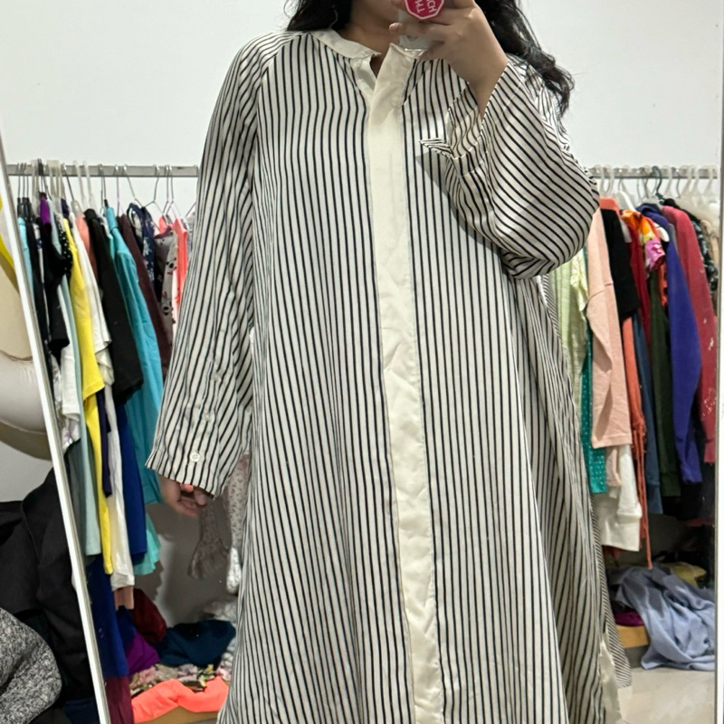HM Satin Striped Long Sleeve Maxi Dress