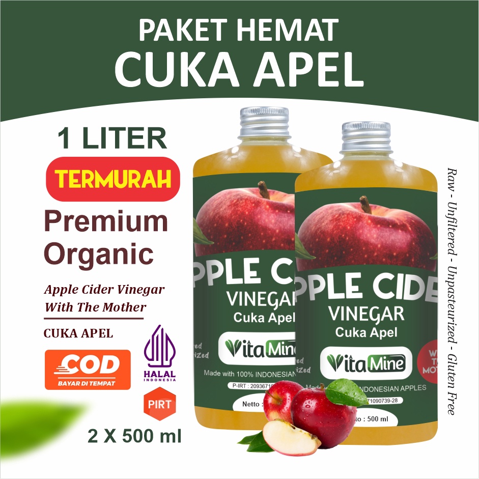

FLASH SALE Vitamine 1 Liter Cuka Apel Organik Apple Cider Vinegar with Mother grosir