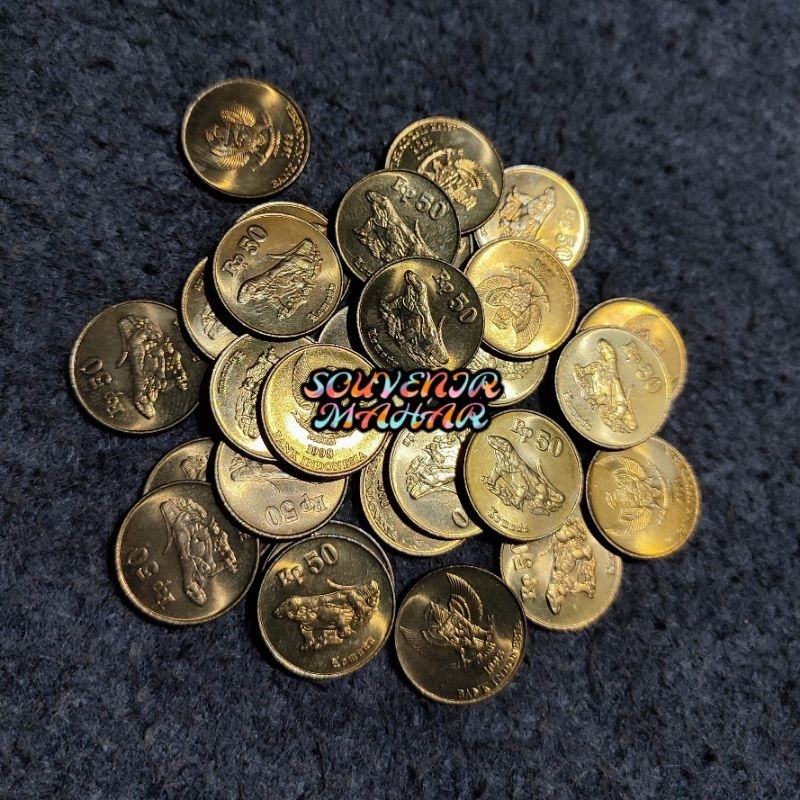(GRESS/KINCLONG) Uang koin kuno 50 rupiah komodo rp 50 kuning rp.50 kuning uang lima puluh rupiah