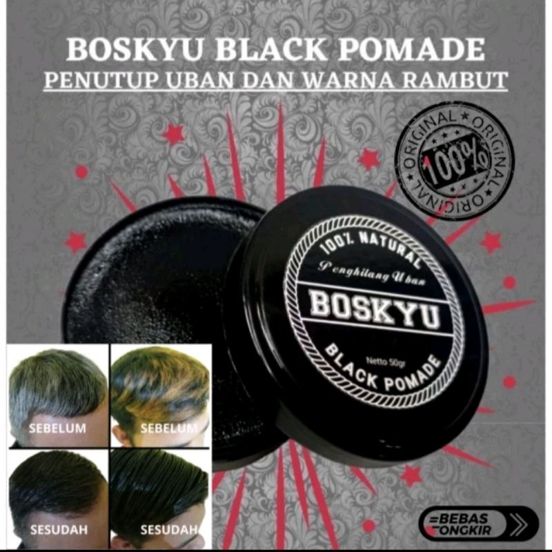 Boskyu Black Pomade Hair Styling Color, Menghitamkan Rambut Anti Uban Rontok 50gr