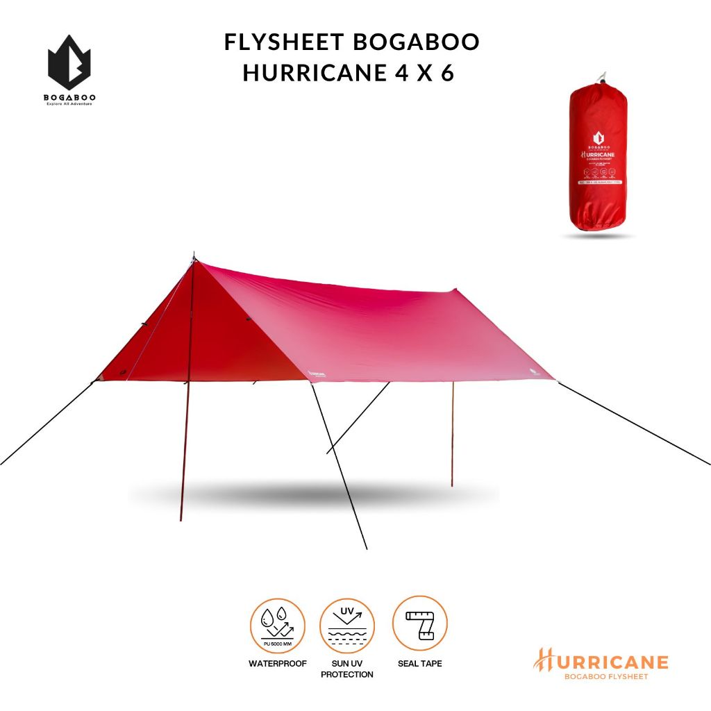 FLYSHEET BOGABOO HURRICANE 4 x 6 bahan NYLON 30D PU 5.000 100% anti air 19 LOOP FULL SEAL - TARPTENT