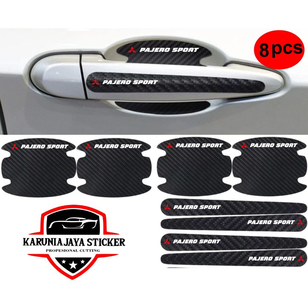 8 pcs stiker karbon handlepintu mobil mitsubishi pajero sport cutting stiker pelindung gagang pintu 