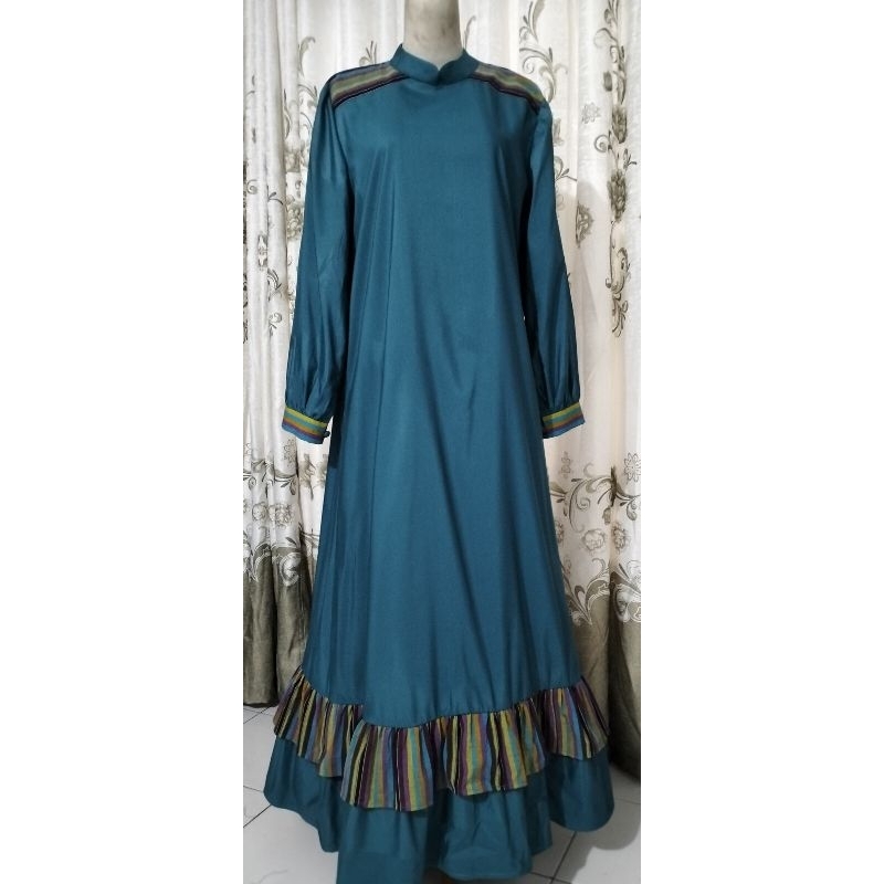 Gamis wanita dewasa kain katun motif lurik