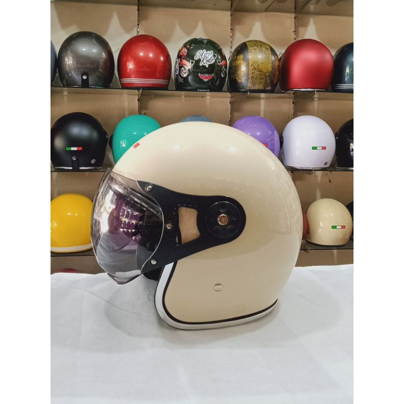 Cen" Italy Helm Kaca Pilot Warna Cream Glossy Berlabel SNI COD Free Packing Kardus dan Bubble Wrap