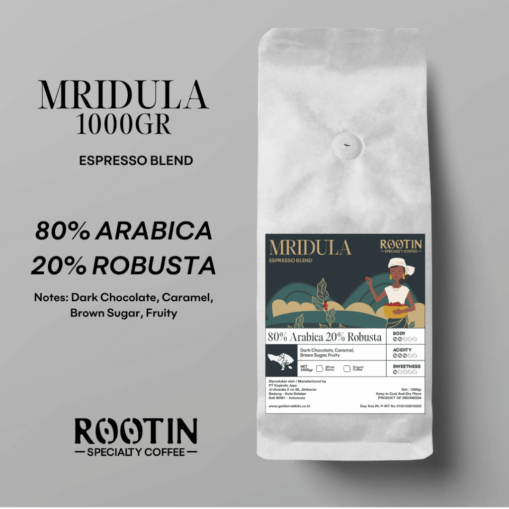 

Biji Kopi Mridula Espresso Blend 80% Arabika 30% Robusta Roasted Beans - 1 Kg