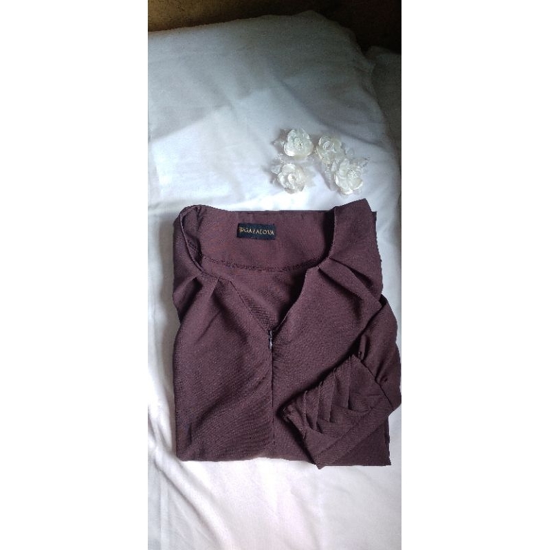 Dress Gamis Abaya Cantik Unik Exclusive Elatior warna Mahoni Spice Matte New Fortaleza