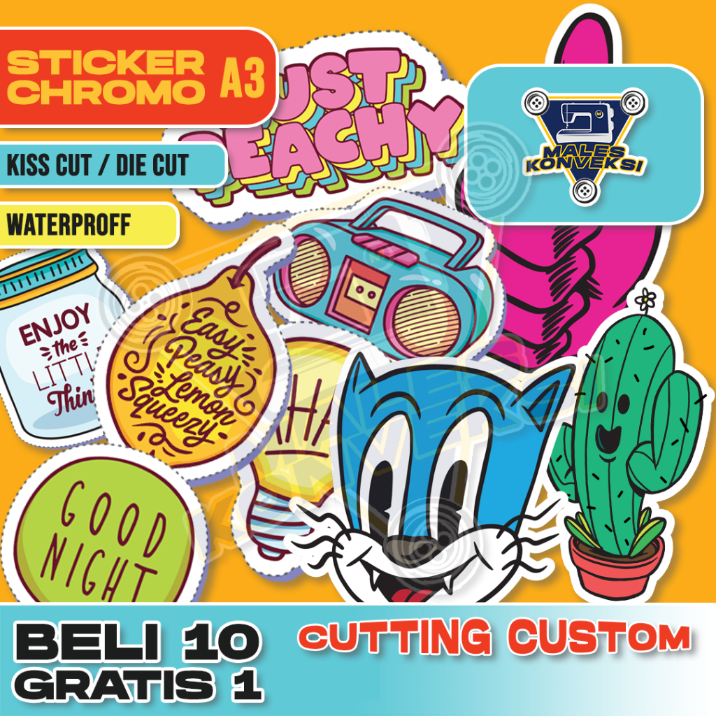 

Custom Stiker CHROMO Die Cut A3 | Bebas Ukuran | Murah Meriah