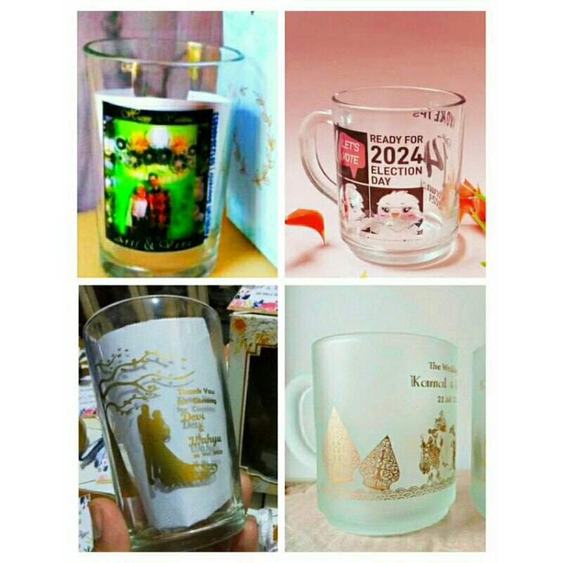 Souvenir Gelas Sablon Terlengkap dan Termurah, Sovenir Gelas Gagang, Gelas Mug Pernikahan