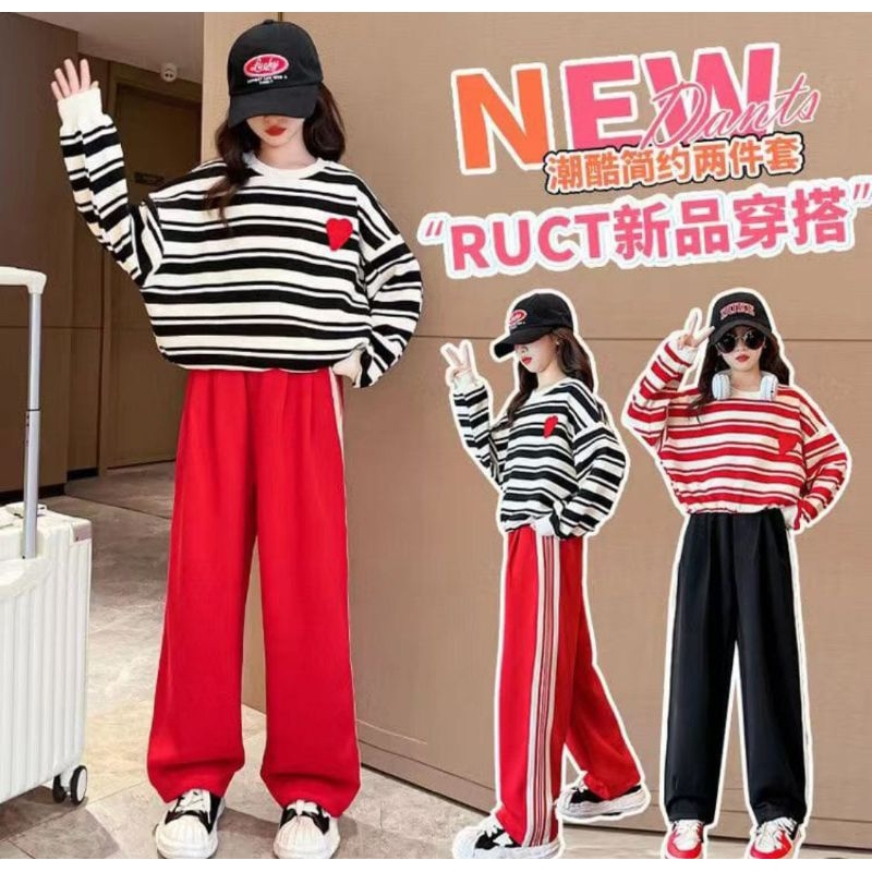 Set garis kulot merah putih hitam (size 150)