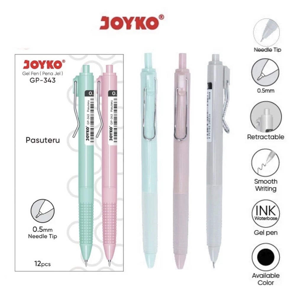 

1 LSN / 12 Pcs Gel Pen Pulpen Pena Joyko GP-343 Pasuteru Gel 0.5 mm