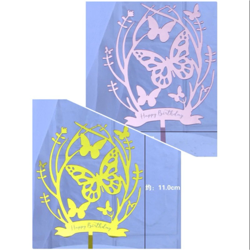 Topper kue happy birthday akrilik kupu/ hiasan kue kupukupu / topper butterfly