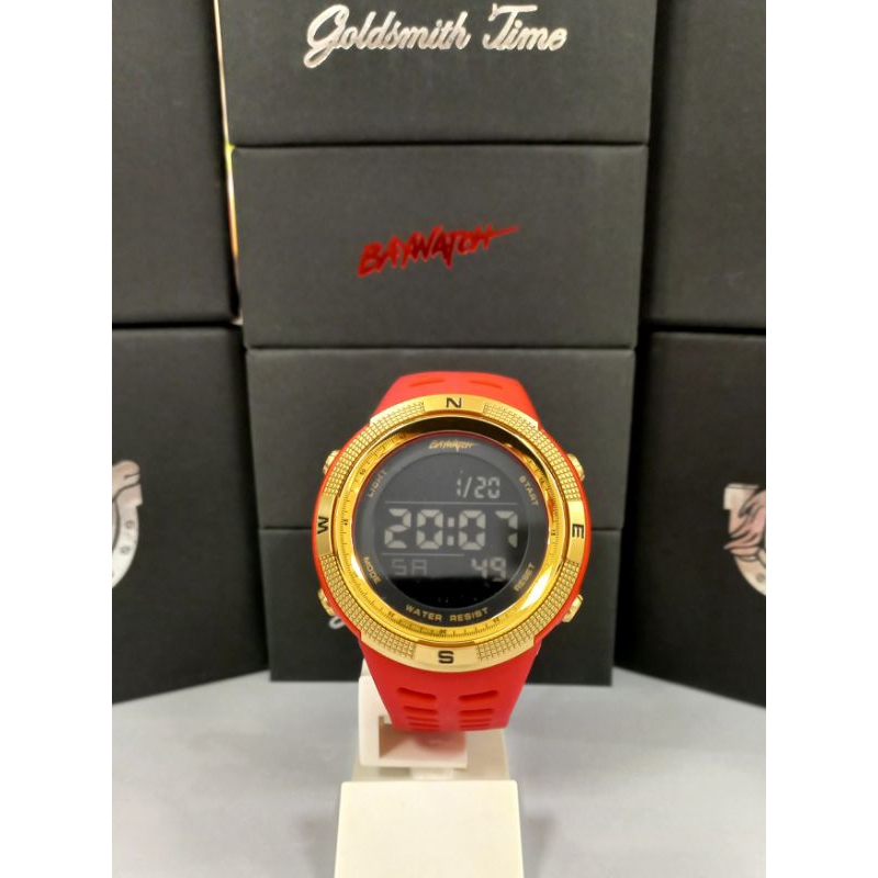 BAYWATCH DIGITAL  jam tangan pria  ORIGINAL merah water resistance