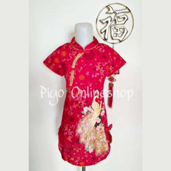 Unik Cheongsam Imlek Anak Perempuan 2 - 7 Tahun Bunga Coin Gold - 8 Berkualitas