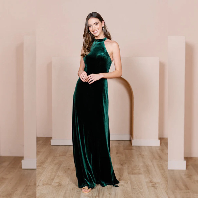ROSALIE GOWN - Dress pesta wanita velvet gown elegant halter maxi loose A line dress party bludru bi
