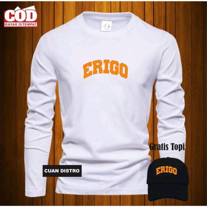 BONUS TOPI kaos distro premium erigo lengkung lengan panjang pria wanita TEXK OREN kaos premium atas