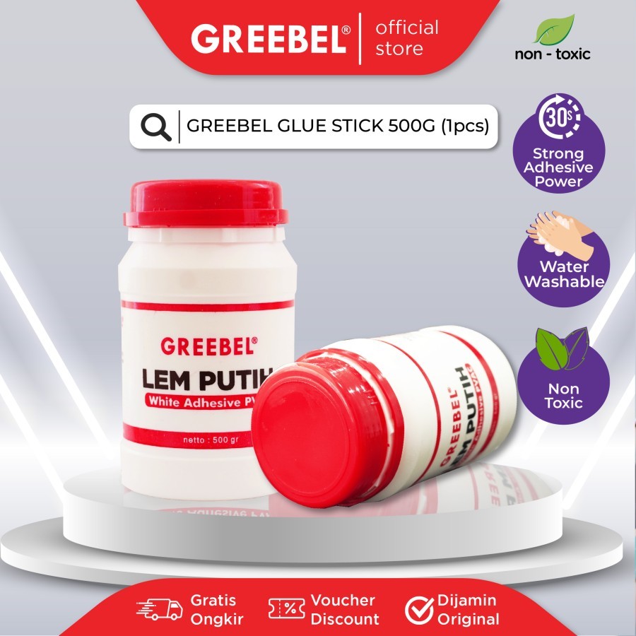 

GREEBEL White Glue 500 Gram (1 PCS) / Lem Putih Greebel / Lem Kertas / Lem Stik Kayu