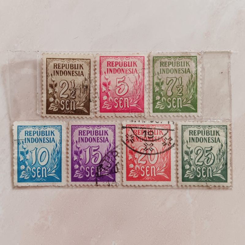 

(AC) Perangko Indonesia 1951 Padi - Kapas Set 7pcs Used