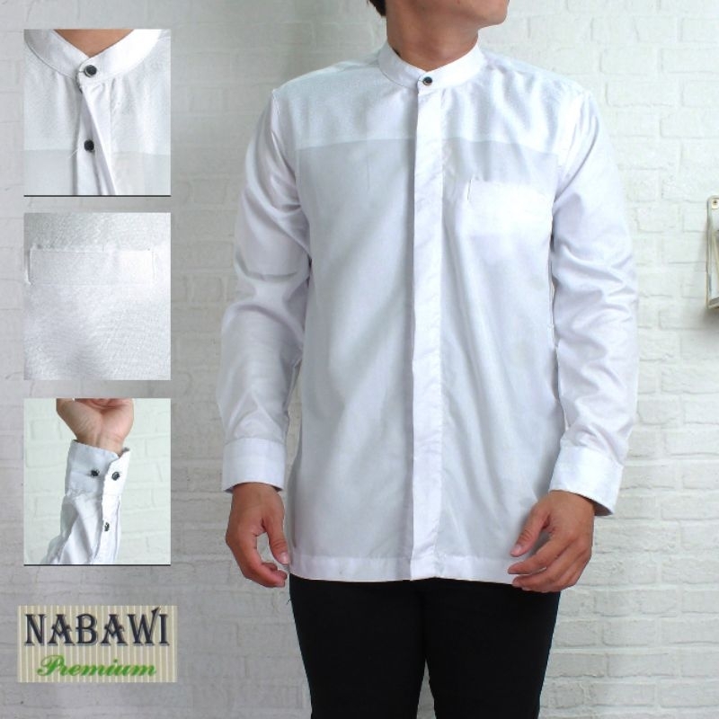 Kemko Putih Polos Motif Senada Bahan Katun Madinah Lengan Manset Nabawi