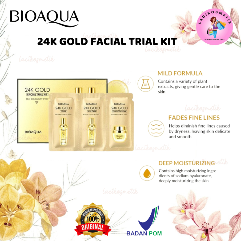 LACIKOSME BIOAQUA 24K GOLD FACIAL TRIAL KIT - TONER SERUM ESSENCE CREAM