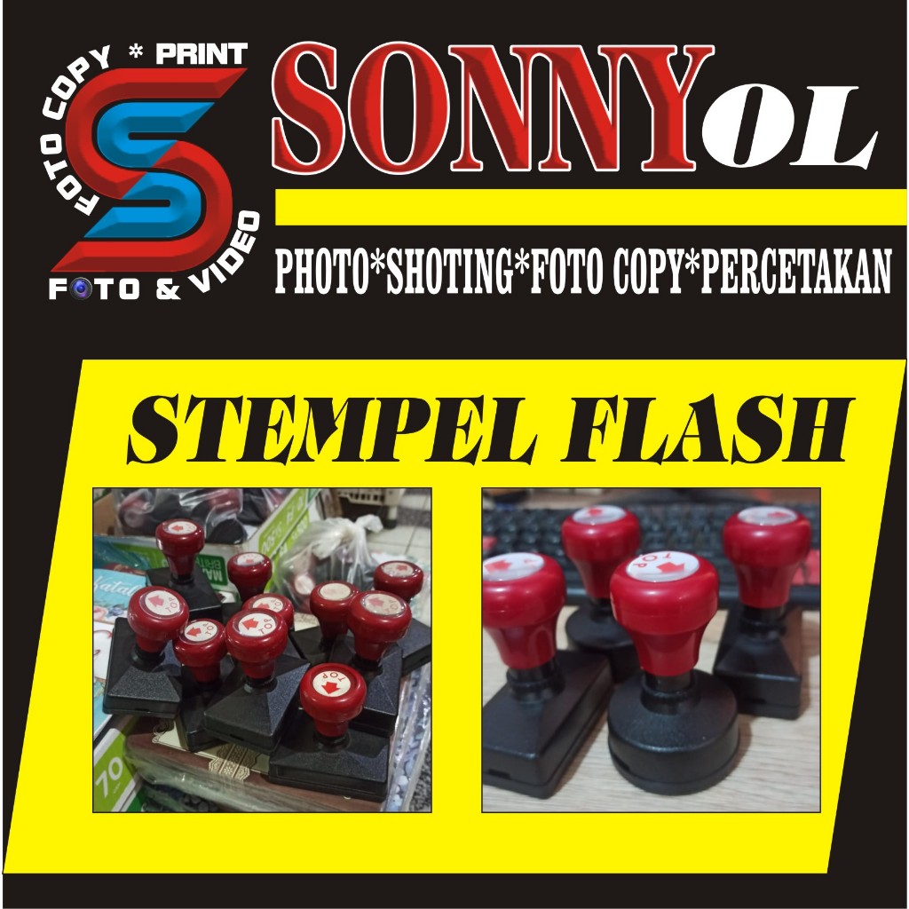 

stempel flash bisa custom kotak, disain sesuka mu