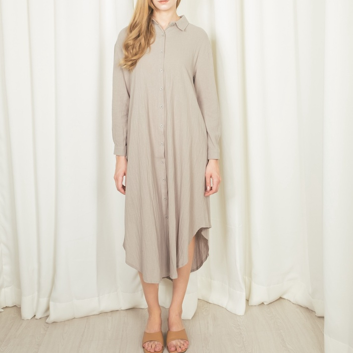 GirlStudio Tunik Wanita Kekinian Linen Nova Dress – Army 503010