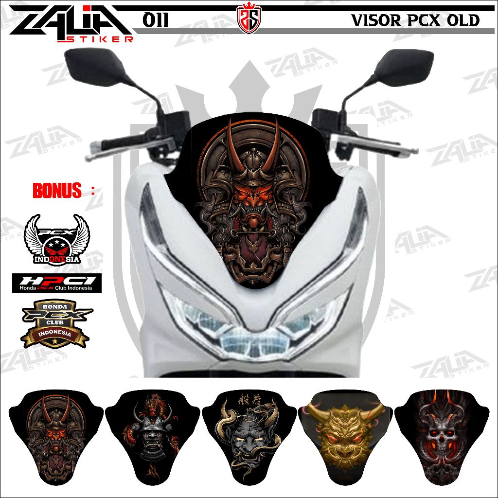 Stiker visor Winshield HONDA PCX 150 OLD SAMURAI  KEREN (011) / stiker  Winshield  gambar TATO /  st