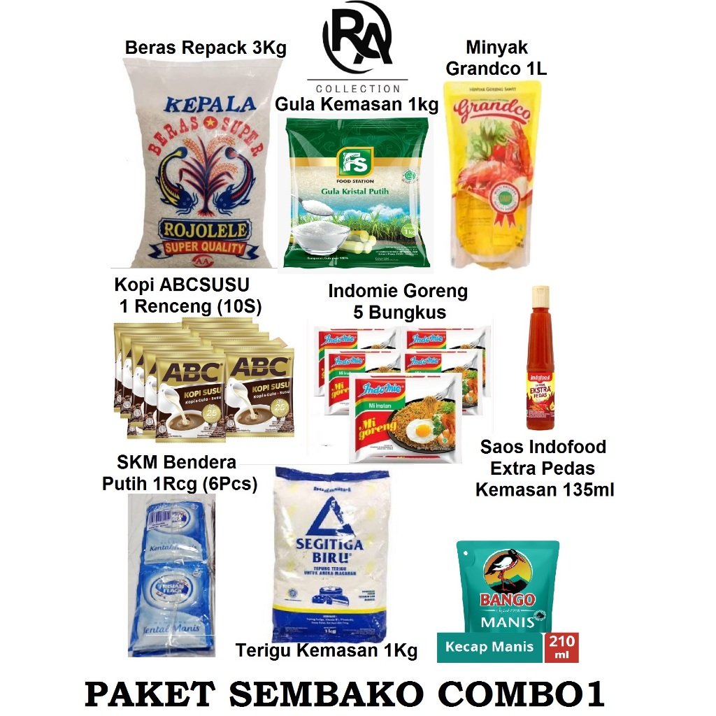 

Paket Murah & Hemat Sembako COMBO1 Bahan Pokok Kebutuhan Bulanan - Rafka Aulia Collection