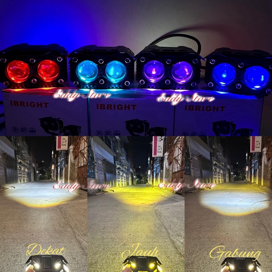 VkD IBRIGHT Lampu Tembak LED Laser 2 Mata plus devil high low putih kuning premium  Super Sale