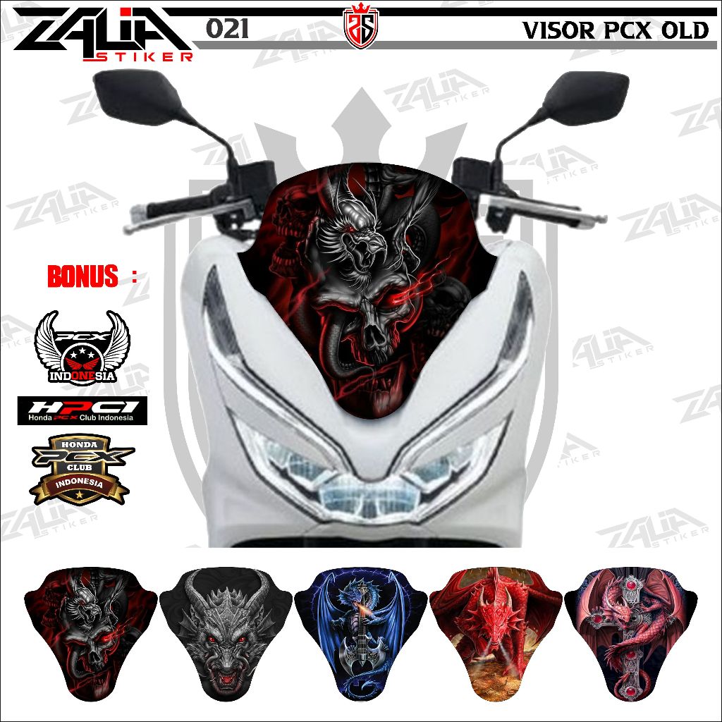 Stiker visor Winshield HONDA PCX 150 OLD  NAGA KEREN (021) / stiker  Winshield  NAGA MERAH/  stiker 