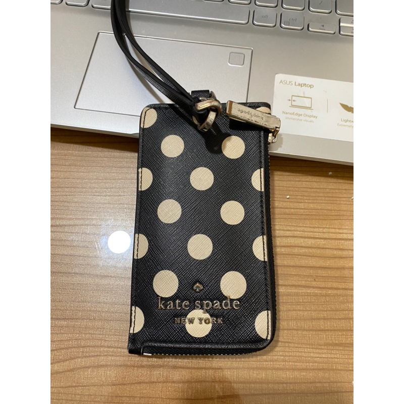 

Preloved Kate spade lanyard polkadot black wallet card case holder