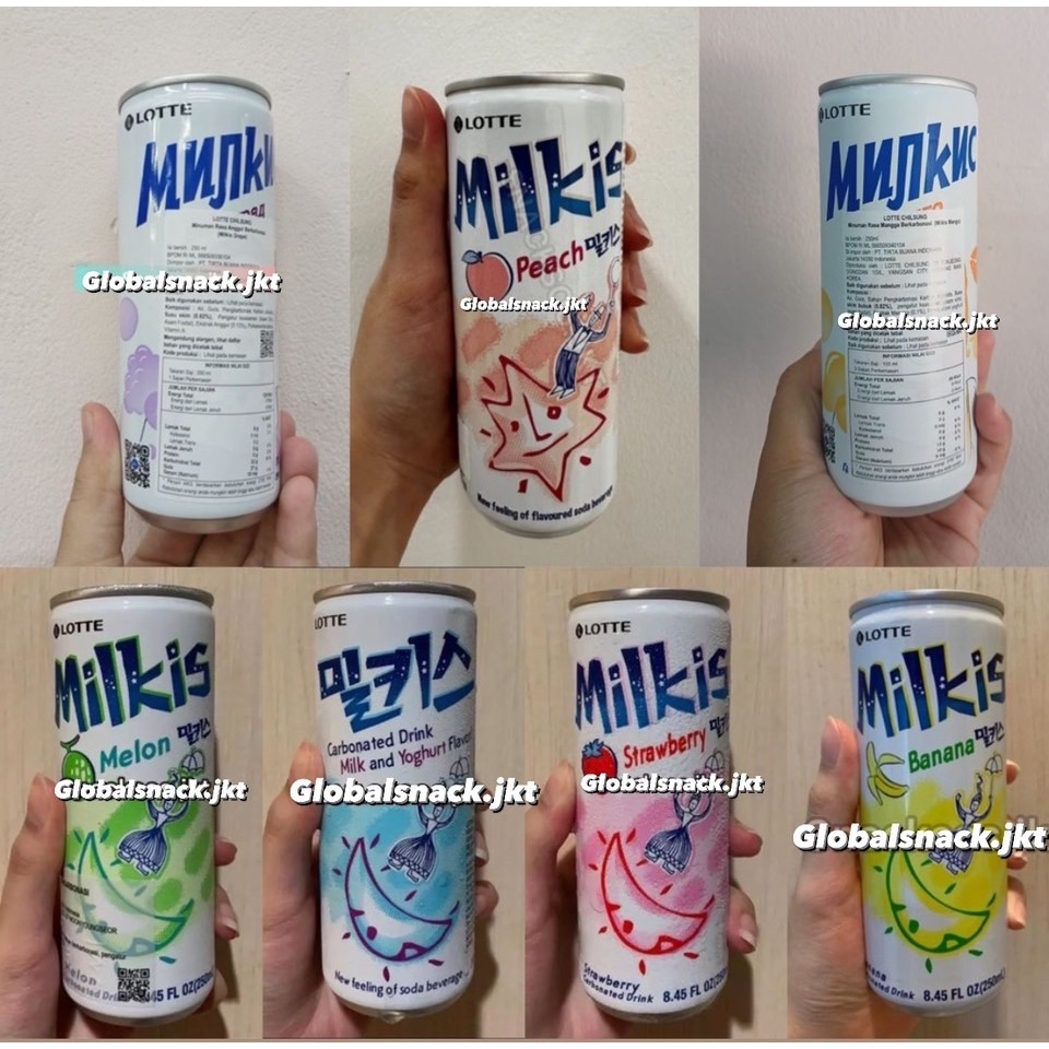 

LOTTE CHILSUNG MILKIS STRAWBERRY / GRAPE / MELON / MANGO / MILK AND YOGURT / BANANA / PEACH MINUMAN SODA SUSU