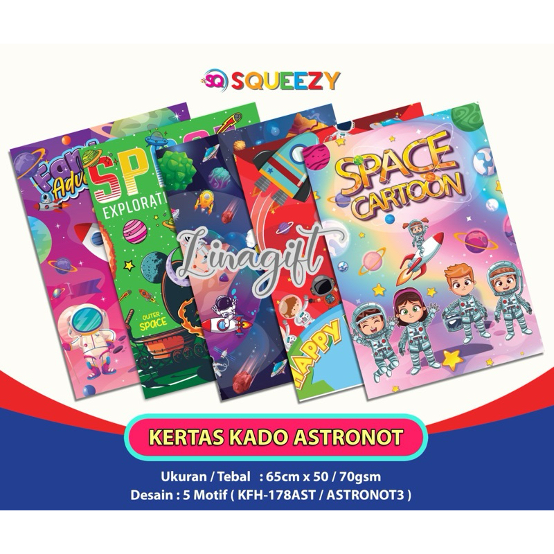 

( 5 Lembar ) ASTRONOT SQ - KERTAS KADO DOFF BUMI METEOR UFO GIFT WRAPPING PAPER ASTROUNUT PLANET