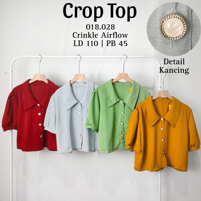 CROP TOP KEMEJA LENGAN BALON PENDEK IMPORT