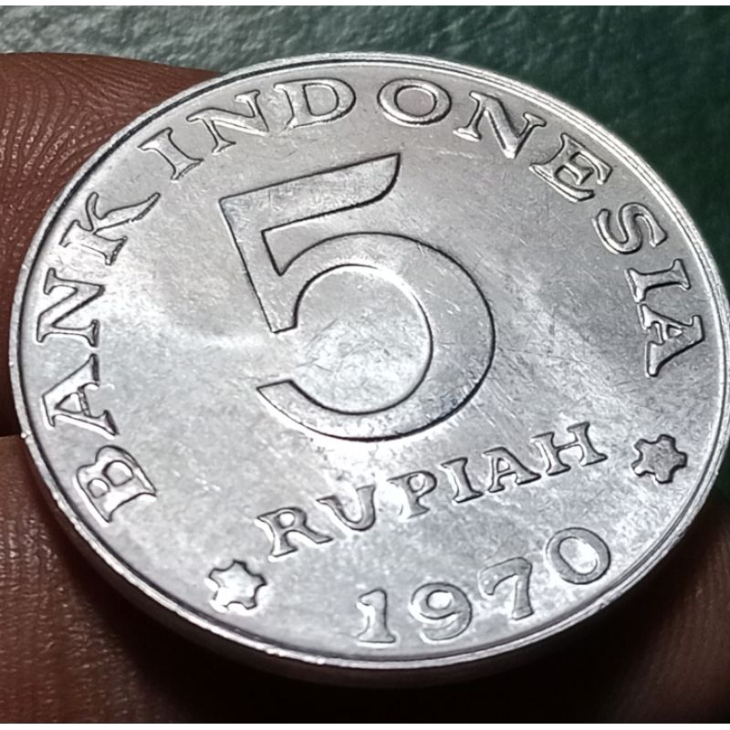 Koin Indonesia 5 Rupiah Burung aluminium tahun 1970