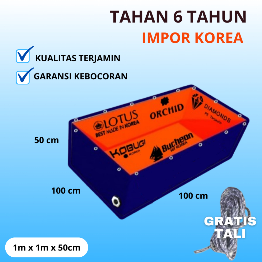 Kolam Terpal Ikan 1x1x50 Terpal Kolam Kotak Korea Import Budidaya Ikan Lele, Gurame, Koi Murah Berkualitas Anti Bocor