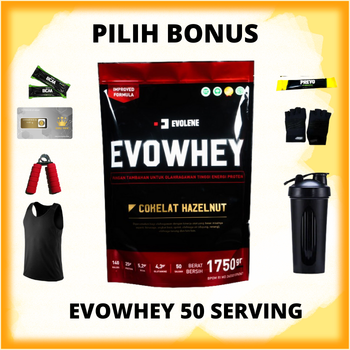 EVO WHEY 50 SERVING / 1,75KG EVOLENE BPOM HALAL COKLAT HAZELNUT EVOWHEY EVOLENEWHEY SUPLEMEN PROTEIN