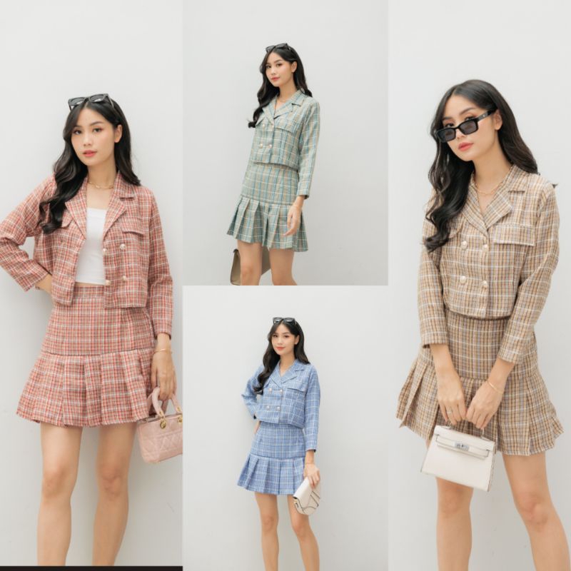 M484 Reia Long Sleeve Tennis Tweed Skort Set