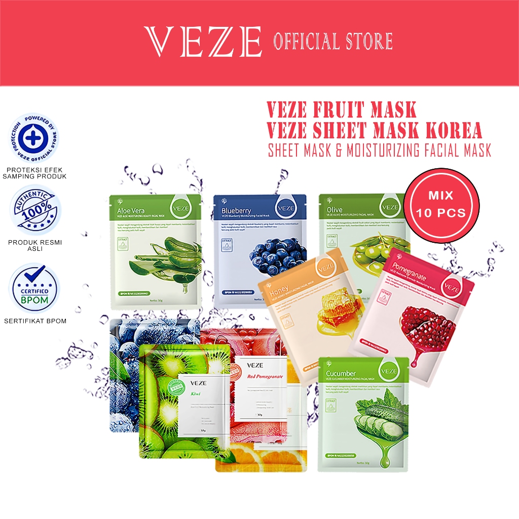 [BPOM] - VEZE SHEET MASK MASKER WAJAH PAKET 10PCS
